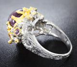 Серебряное кольцо с флюоритом и аметистами Серебро 925