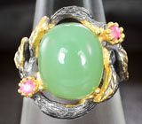 Серебряное кольцо с пренитом и розовыми сапфирами Серебро 925