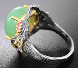 Серебряное кольцо с пренитом и розовыми сапфирами Серебро 925