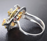 Серебряное кольцо с рубином и мозамбикскими гранатами Серебро 925