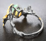 Серебряное кольцо с ограненным эфиопским опалом и цаворитом Серебро 925