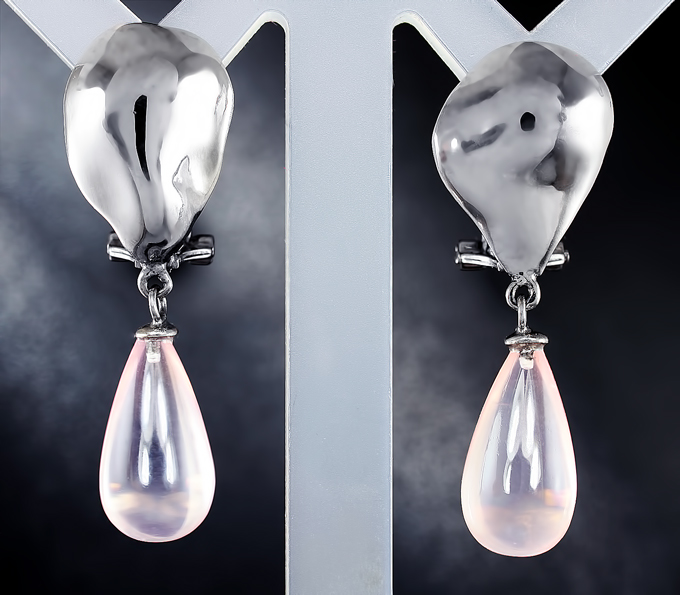Серебряные серьги с розовым кварцем