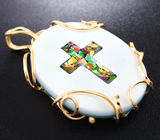 Золотой кулон с мозаикой из аммолита в агате 31,43 карата Золото