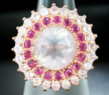 Превосходное серебряное кольцо с розовым кварцем и сапфирами Серебро 925