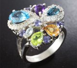 Праздничное серебряное кольцо c самоцветами