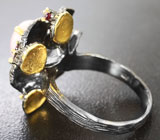 Серебряное кольцо с перуанским розовым опалом и мозамбикскими гранатами Серебро 925