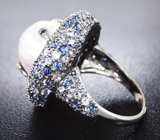 Серебряное кольцо с жемчужиной барокко, танзанитами и синими сапфирами Серебро 925