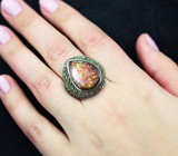 Серебряное кольцо с  аммолитом аммонита и цаворитами Серебро 925