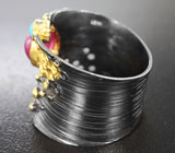 Серебряное кольцо с пурпурным сапфиром и бирюзой Серебро 925