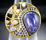 Золотое кольцо с танзанитом 7,88 карата, синими и бесцветными сапфирами Золото