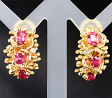 Золотые серьги с ярко-розовыми шпинелями 3,03 карата и бриллиантами Золото