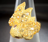 Серебряное кольцо «Золотая рыбка» с цитринами и мозамбикскими гранатами Серебро 925