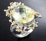 Серебряное кольцо с лимонным цитрином и мозамбикскими гранатами Серебро 925
