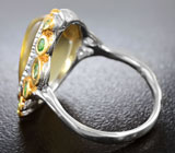 Серебряное кольцо с лимонным цитрином 9,57 карата и цаворитами Серебро 925