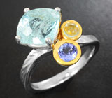 Серебряное кольцо с аквамарином 3,98 карата, танзанитом и голубым топазом Серебро 925