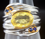 Серебряное кольцо с гелиодором 2,65 карата и синими сапфирами Серебро 925