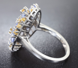 Великолепное серебряное кольцо с танзанитами и цитринами Серебро 925