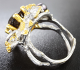 Серебряное кольцо с цитрином, цветной жемчужиной и сапфирами Серебро 925