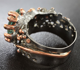 Серебряное кольцо с «неоновым» флюоритом, перидотом и мозамбикскими гранатами Серебро 925