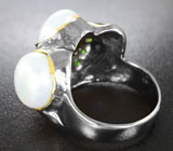Серебряное кольцо с жемчугом, иолитом и диопсидами Серебро 925