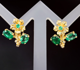 Золотые серьги с яркими уральскими изумрудами 2,47 карата и бриллиантами Золото