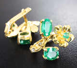 Золотые серьги с яркими уральскими изумрудами 2,47 карата и бриллиантами Золото