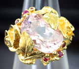 Золотое кольцо с морганитом 6,11 карата, рубинами, красными сапфирами и бриллиантами Золото