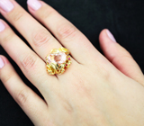 Золотое кольцо с морганитом 6,11 карата, рубинами, красными сапфирами и бриллиантами Золото