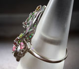 Черненое серебряное кольцо с родолитами, перидотами, разноцветными турмалинами и цветной эмалью Серебро 925