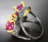 Серебряное кольцо с пурпурными сапфирами и изумрудом Серебро 925