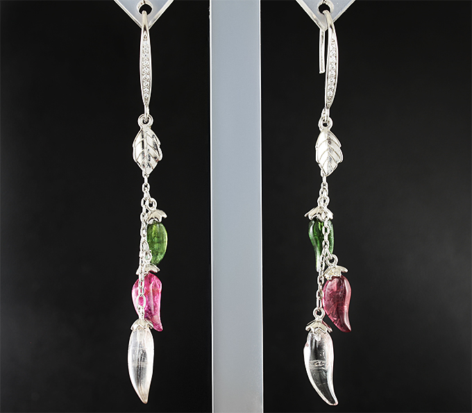 Серебряные серьги из коллекции «Drops» с разноцветными турмалинами
