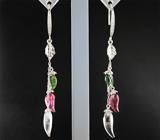 Серебряные серьги из коллекции «Drops» с разноцветными турмалинами
