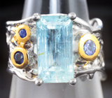 Серебряное кольцо с аквамарином, танзанитом и синими сапфирами Серебро 925