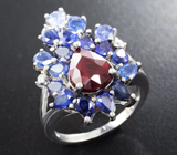 Замечательное серебряное кольцо с рубином и танзанитами Серебро 925
