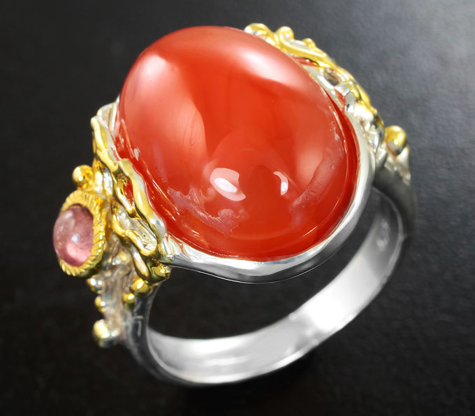 Серебряное кольцо с корнелианом и розовым турмалином