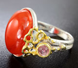 Серебряное кольцо с корнелианом и розовым турмалином Серебро 925
