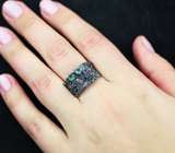 Серебряное кольцо с голубыми топазами, синими сапфирами и танзанитами Серебро 925