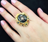 Золотое кольцо с крупным звездчатым сапфиром 27,59 карата Золото