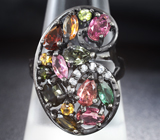 Черненое серебряное кольцо с разноцветными турмалинами Серебро 925