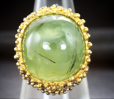 Серебряное кольцо с рутиловым пренитом и мозамбикскими гранатами Серебро 925