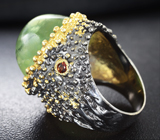 Серебряное кольцо с рутиловым пренитом и мозамбикскими гранатами Серебро 925