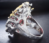 Серебряное кольцо с рубеллитом турмалином 22,24 карата и изумрудами Серебро 925