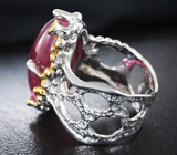 Серебряное кольцо с рубеллитом турмалином 19,24 карата и сапфирами Серебро 925