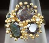 Золотое кольцо с гранатами со сменой цвета 3,11 карата и бриллиантами Золото