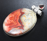 Серебряный кулон с пейзажным агатом и мозамбикским гранатом Серебро 925