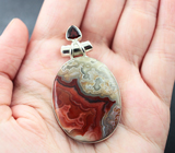 Серебряный кулон с пейзажным агатом и мозамбикским гранатом Серебро 925