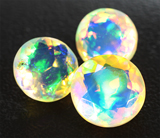 Набор из 3 ограненных эфиопских опалов 4,06 карата! Ярчайшая опалесценция 