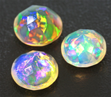 Набор из 3 ограненных эфиопских опалов 4,06 карата! Ярчайшая опалесценция 