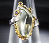 Серебряное кольцо с лимонным цитрином 9,05 карата и синими сапфирами Серебро 925