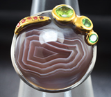 Серебряное кольцо с агатом, перидотом, цаворитами и оранжевыми сапфирами Серебро 925